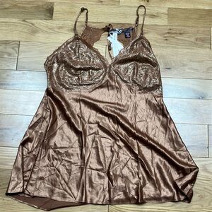 NWT Victoria's Secret Copper Lace Chemise open back, lace and shimmer XXL